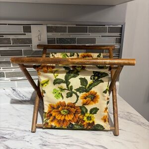 Vintage knitting basket floral tapestry sewing basket